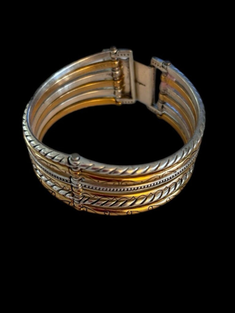 Brighton Multi-Tone Silver & Gold Plated Hinged Cuff Bracelet Wide Clasp